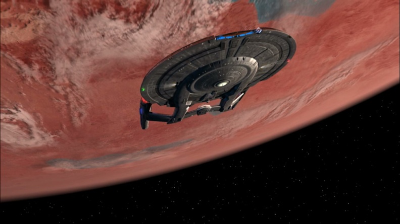 Star Trek Enterprise S04E07 Enterprise inverted over Vulcan 1